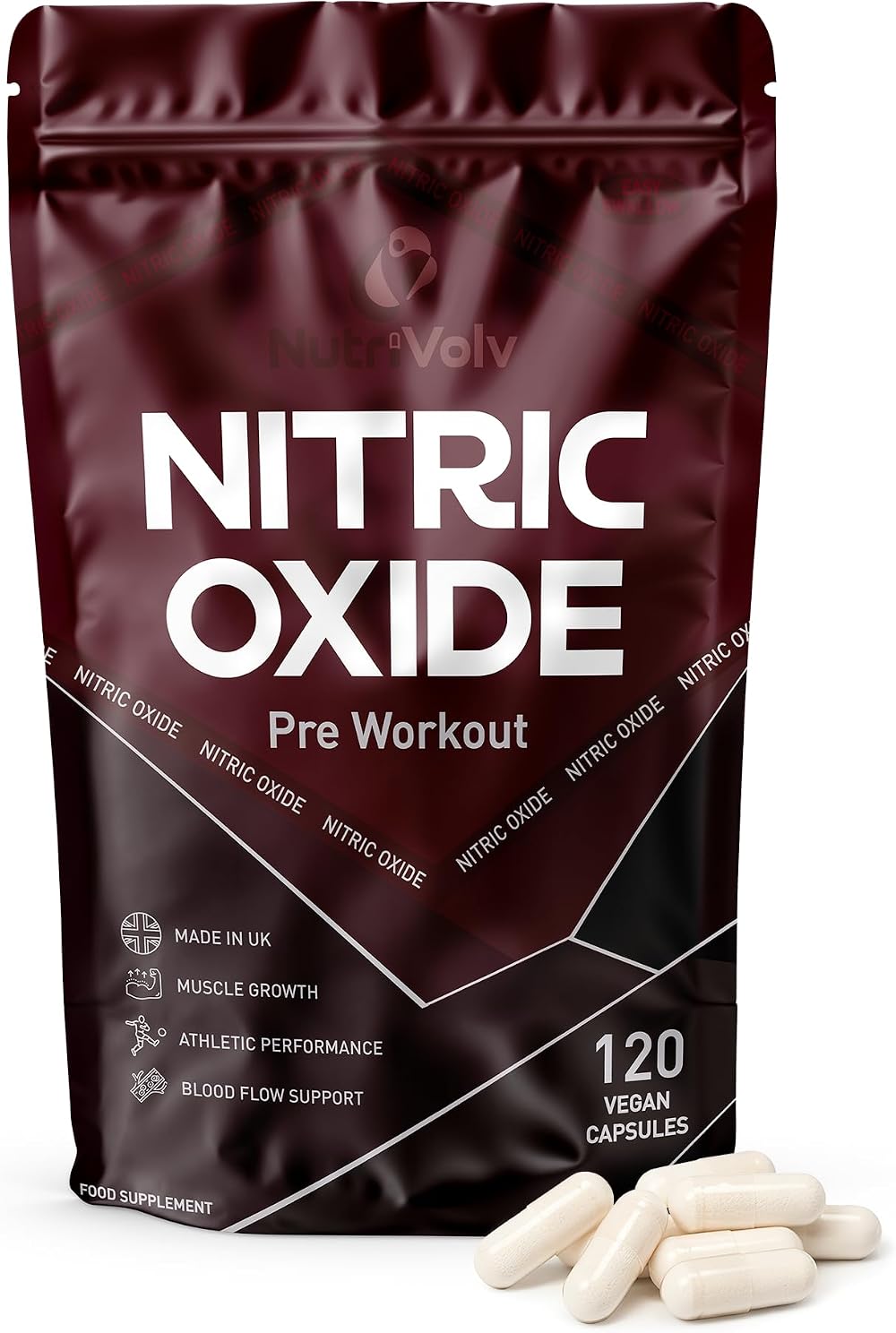 NutriVolv Nitric Oxide L-Arginine 120 Capsules Pre Workout Performance