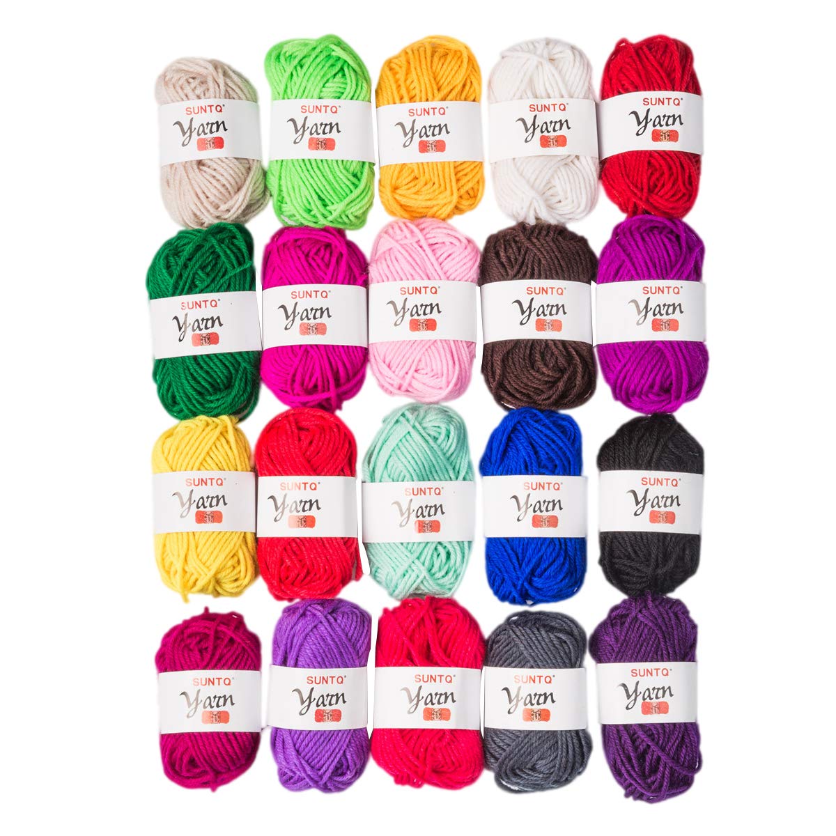 SUNTQ 100% Acrylic Yarn 20 Assorted Colors Skeins Bonbons Yarn for Crochet & Knitting Assorted Rainbow Variety Colored Assortment