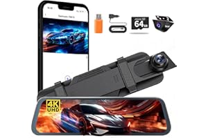 QOZ Mirror Dual Dash Camera for Car, Dashcam 4K Front 1080P IMX307 Rear View/ADAS BSD LCA Wi-Fi&APP WDR Night Vision G-Sensor Loop Recording Parking Monitor 64GB Card