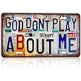 CYZglass Vintage Metal Sign God Don't Play About Me License Plate Wall Decor Gift for Christian 12×6 Inches