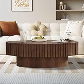 FeiZhiYanS 43.3" Oval Drum Fluted Coffee Table (F) | Mid-Century Modern, Easy Assembly, Sturdy Pedestal, Center Tables for Apartment Living Room
