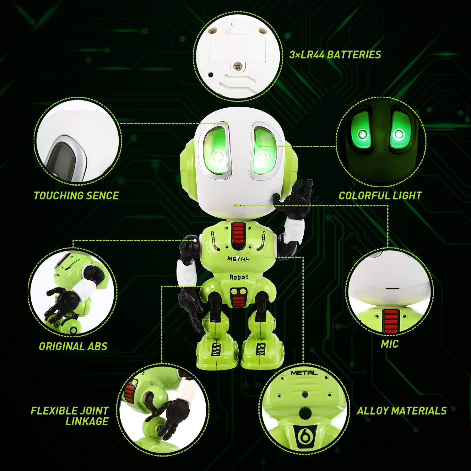 Peradix Recording Talking Robot Toys for Boys& Girls little Kids Robot model Lighting and Sound, Education Toys For Toddlers Children Birthday Presents Gifts for Aged 3-12 Years Old (Green)