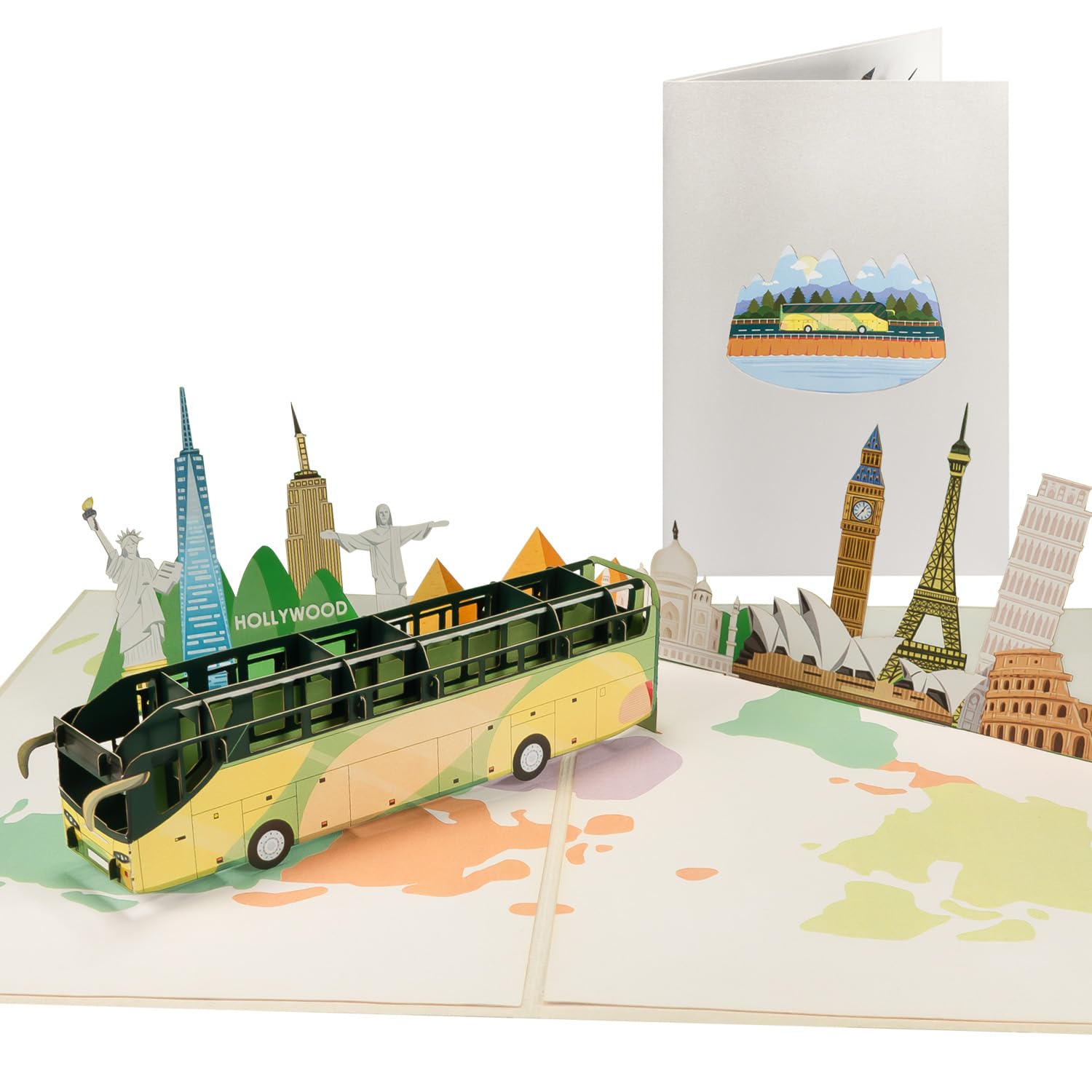 Sweetpopup® Pop-up Card Bus – 3D Birthday Greeting | Gift or Travel Voucher for City Trip or Holiday | Premium Metallic Paper | Folding Card with Coach Bus Design 194
