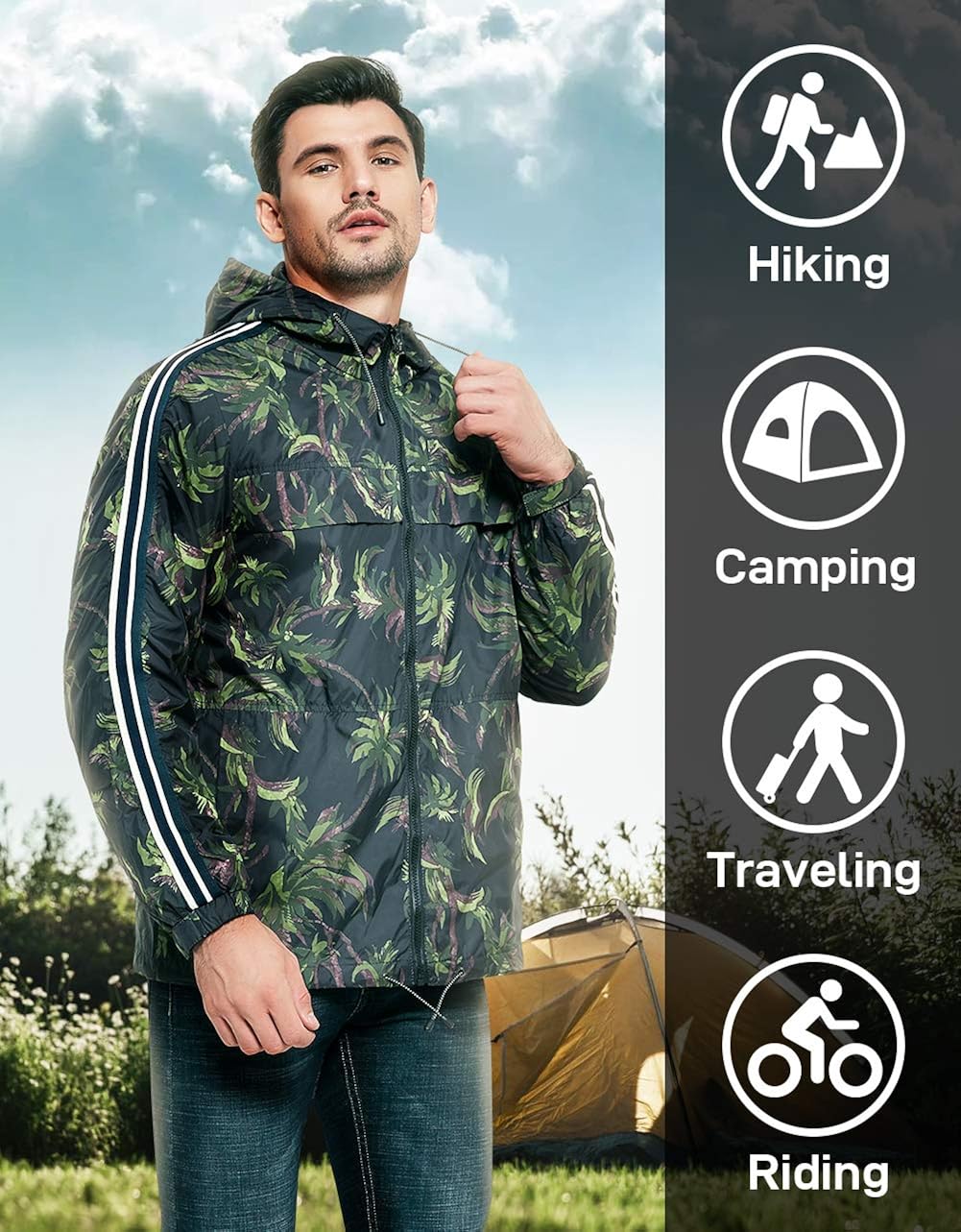 MADHERO Mens Windbreaker Jackets Casual Lightweight Wind Breaker with Hood: Clothing