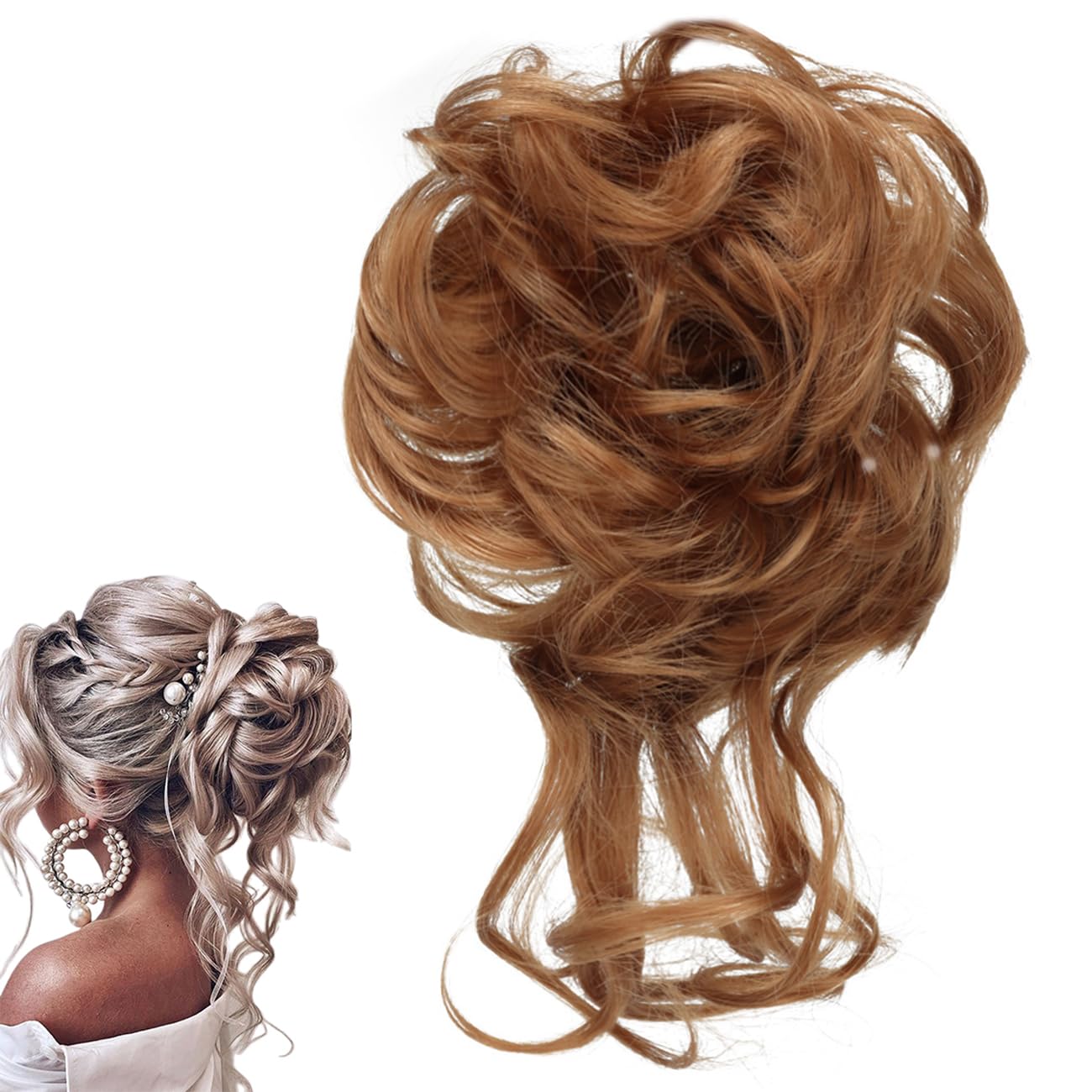 prinfantasy Hair Extensions Messy Bun Hairpiece Tousled Updo Wavy Ponytail Hair Scrunchies with Elastic Band Hair Accessory for Women Girls Copper Wig,GBFQ015