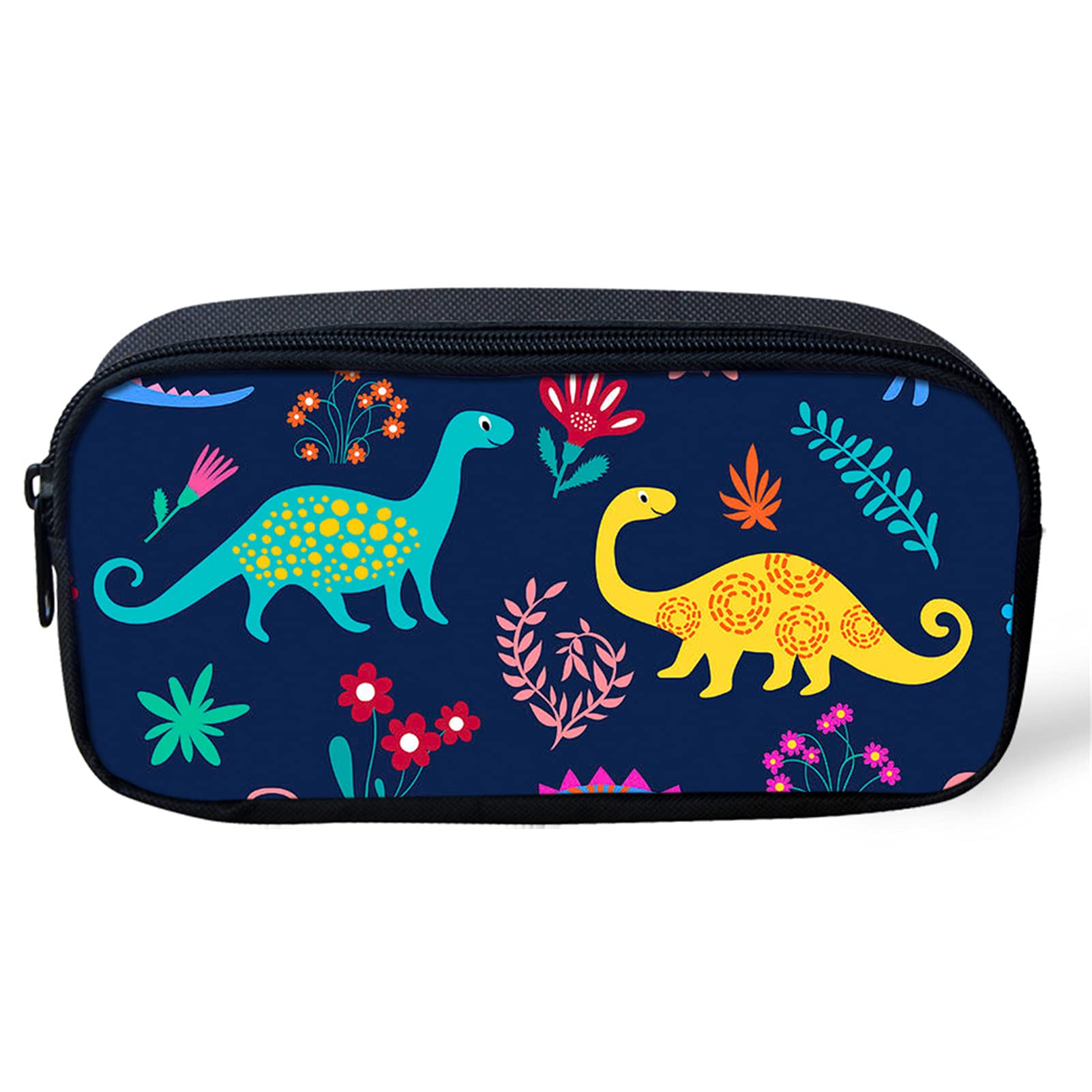 Poceacles Cartoon Dino Printed Pencil Case for Kids Boys Girls, Portable Polyester Pen Pouch Coin Storage Bag Stationery School Supplies