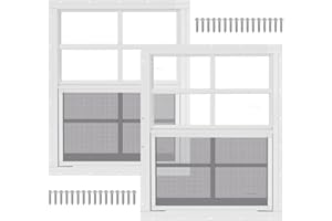 LINGRINGDCY 2 Pack 18" x 23" White Shed Window with Tempered Glass and Fiberglass Screen Household Sliding Windows with Screws for Shed, Chicken Coop, Playhouse, Garage and Barns