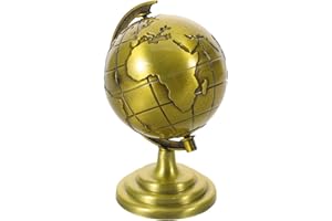 FELTECHELECTR Vintage Mini Globe Decor for Office Desktop with Rotating Feature and Sturdy Iron Base, Retro