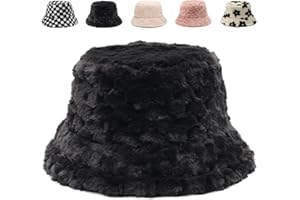 Gadfary Bucket Hat Women Furry Fuzzy Bucket Hats for Ladies, Winter Warm Fluffy Plush Faux Fur Hat for Women