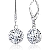 Moissanite Drop Earrings for Women, 18K White Gold Plated 925 Sterling Silver Dangle Leverback Earrings, Hypoallergenic Dainty 1.0ct-2.0ct D Color Simulated Diamond Jewelry Gifts for Mom Her Birthday