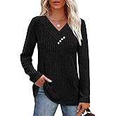 SAMPEEL Sweaters for Women Long Sleeve Shirts V Neck Tops with Buttons Fall Fashion Outfits Winter Clothing 2025