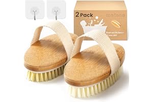 Metene Dry Brushing Body Brush with Soft and Stiff Natural Bristles, Body Exfoliating/Massage Scrub Brush for Cellulite and Lymphatic, Improve Your Circulation, 2 Pack