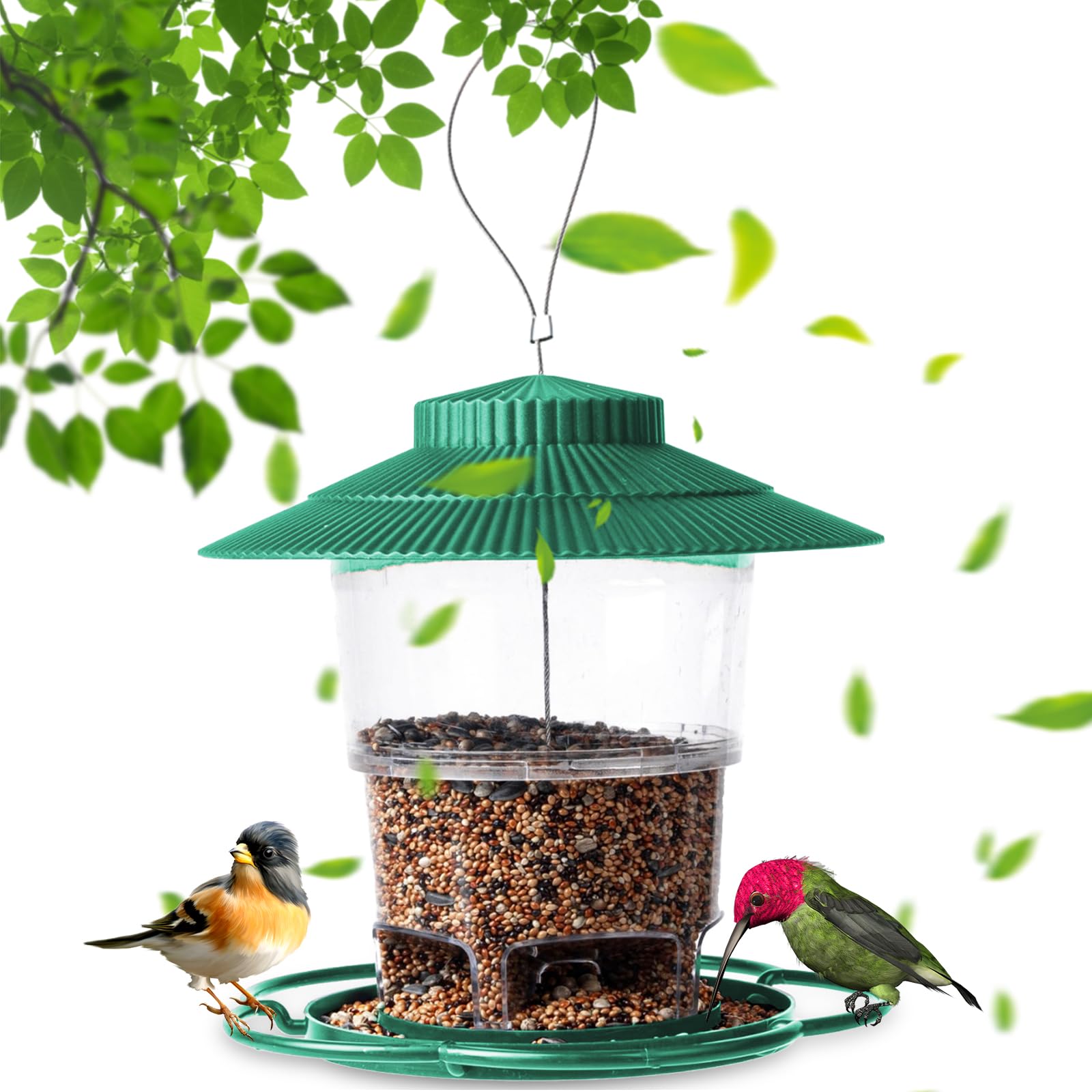 YOYIAG Wild Bird Seed Feeder with Roof: Large Capacity Hanging Bird Feeders for Garden, Courtyard Decoration