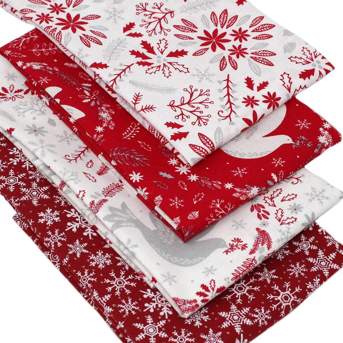 4 Fat Quarters Bundle -"Christmas Doves" Festive Designs in Shades of Red, Grey and Cream. Ideal for Xmas Quilting and Crafting. 100% Cotton (Includes a Free Patchwork Pattern by Overdale Fabrics)