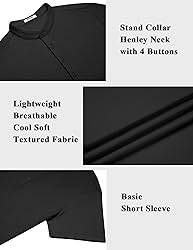 COOFANDY Men's Black Henley Shirt Short Sleeve