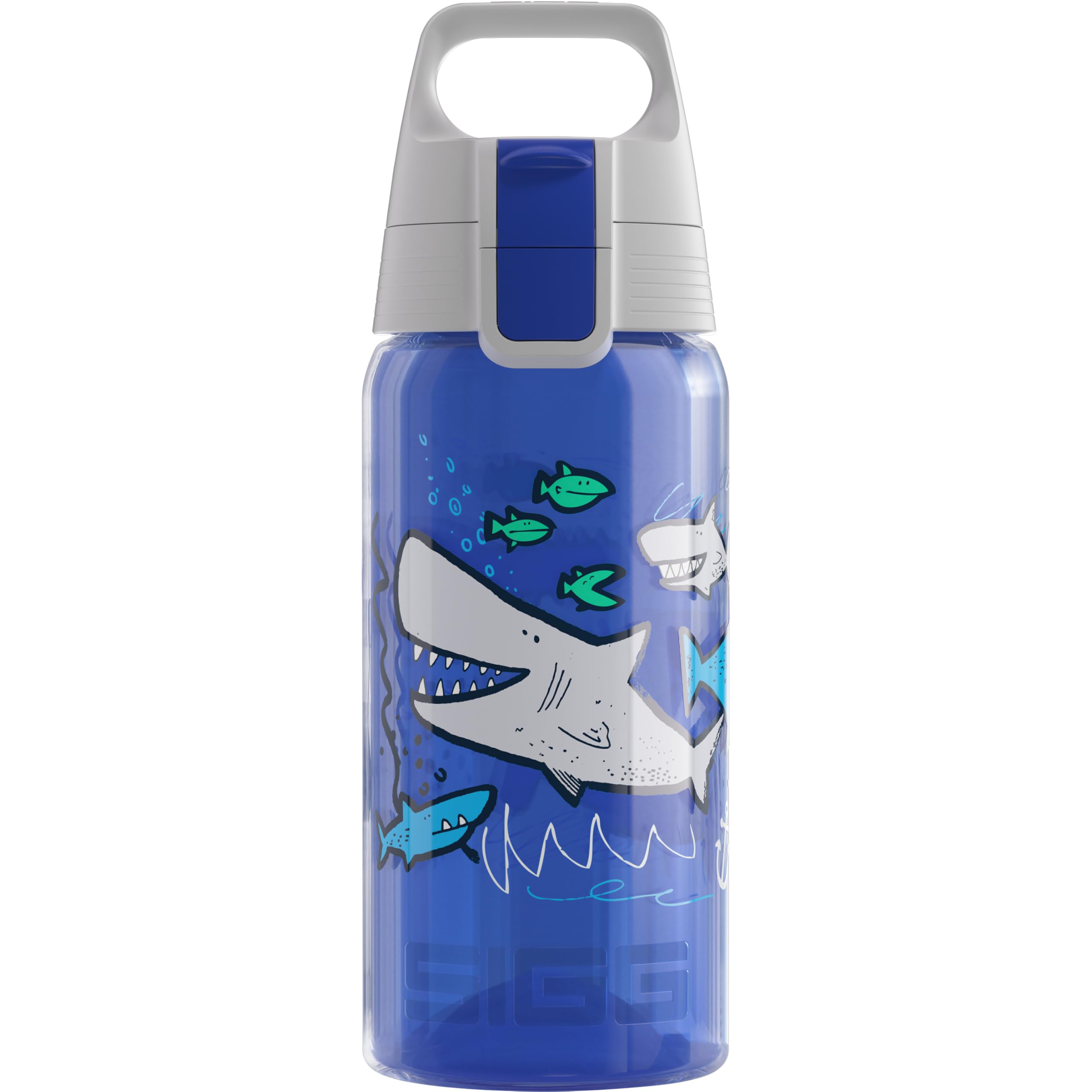 Sigg - Sports Water Bottle For Kids - Viva One Sharkies - Suitable For Carbonated Drinks - Leakproof - Dishwasher Safe - BPA Free - School & Bike - Blue - 0.5L