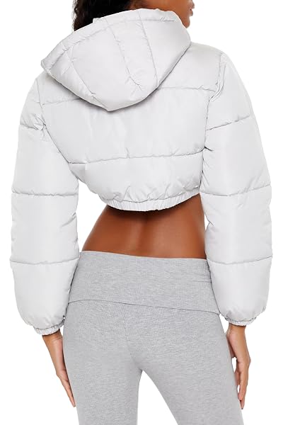 FOREVER 21 WOMEN’S SUPER CROPPED PUFFER JACKET SILVER X-LARGE