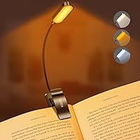 Gritin 16 LED Rechargeable Book Light for Reading in Bed, Eye Caring 3 Color Temperatures, Stepless Dimming Brightness, 80 Hr