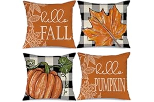 WIOYOI Fall Outdoor Pillow Covers, 18 x 18 inch Set of 4 Waterproof Throw Pillow Cases, Thanksgiving Cushion Decor for Home Outside Patio Front Porch House Farmhouse 2024(Style A)