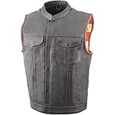 Milwaukee Leather MLM3506 Men's Black Premium Leather Vest - Old Glory Laced Armholes Red Stitching Club Style Vest