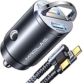 MRGLAS 90W Fast iPhone 17/16 Car Charger, USB C Car Charger with Type C Cable, PD45W & QC45W, Flush Fit, All Metal, Cigarette Lighter USB Adapter for iPhone 17 16 15 Samsung S25 S24 S23 Ultra Pixel 10