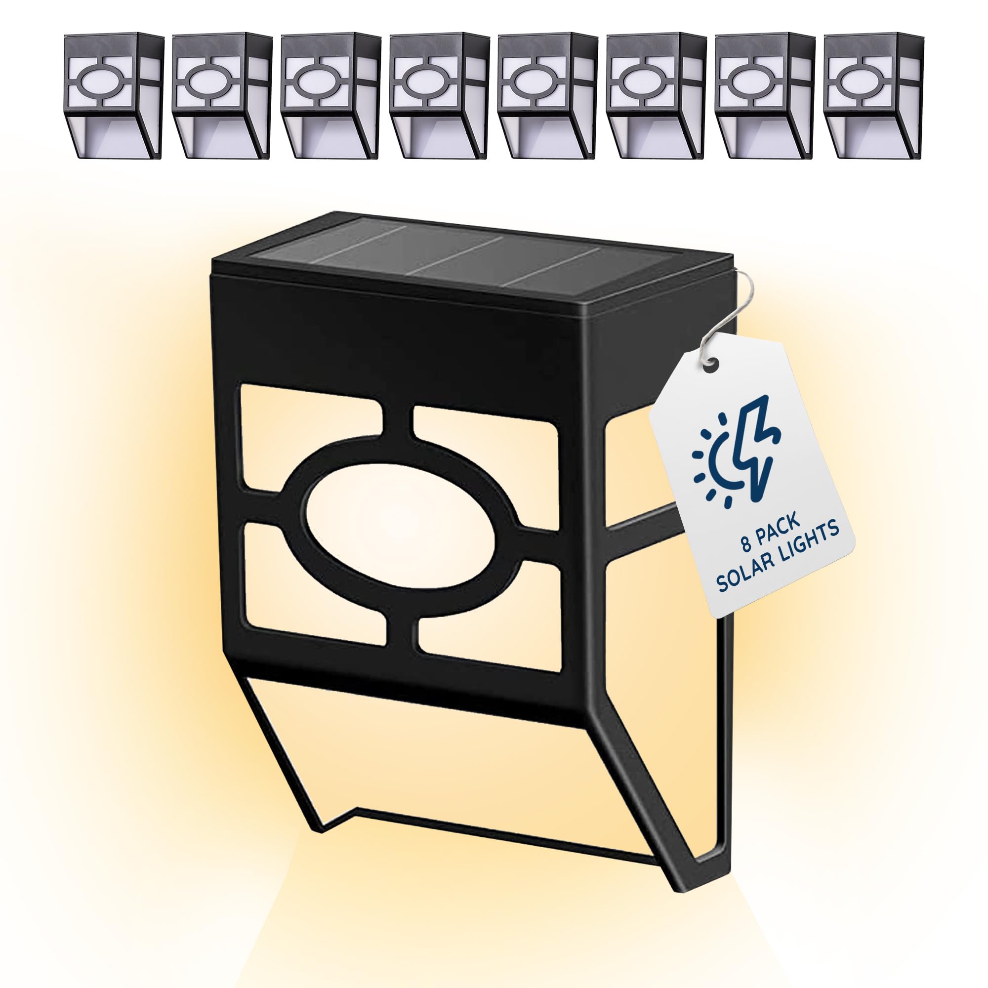 CUQOO Outdoor Solar Lights 8 Pack - Warm White, Waterproof LED Solar-Powered Lights with Advanced Technology, Rechargeable Panel, Easy Installation & Energy-Saving for Gardens, Patios & Fences