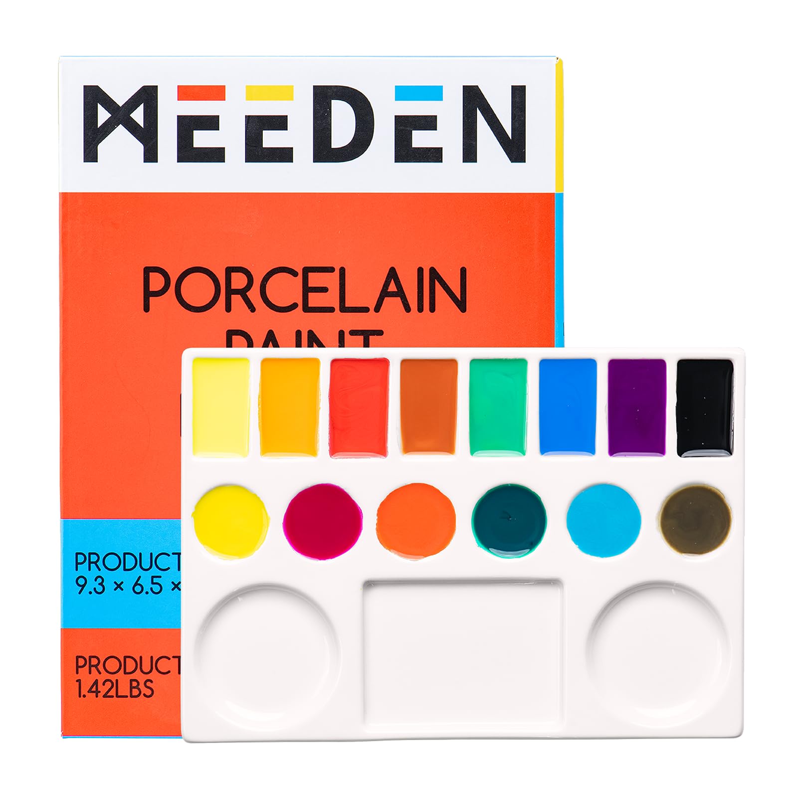 MEEDEN Ceramic Watercolor Palette, 17 Wells Porcelain Artist Paint Mixing Palette for Watercolor Gouache Acrylic Painting, 22.8 x 16.5cm