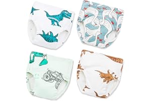 Joyo roy Soft Potty Training Pants 4 Packs Reusable Toddler Training Underwear 3T 100% Cotton Absorbent Kid Confident Potty Training Underwear for Boys Stretchable Waterproof Dinosaur Pee Pants