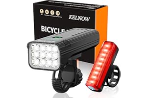 KELNOW Bike Lights for Night Riding, USB Rechargeable LED Headlight and Taillight, Super Bright Long Runtime Aluminum IPX6 Wa