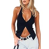 Womens Halter Tops Deep V Neck Split Hem Backless Crop Tank Tops Rave Going Out Top
