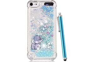CAIYUNL iPod Touch 7 Case, iPod Touch 6 /Touch 5 Case Glitter, Liquid Sparkle Bling Cute Clear Soft TPU Girls Women Kids Protective Case Cover for iPod Touch 7th /6th/5th Generation -Blue Elephant