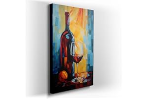 Canvas for Living room. Sipping Serenity: A Still Life of Wine and Citrus Against an Abstract Tapestry, 27 x 18 inch Canvas W