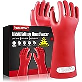 Insulating Gloves For High Voltage Electrical Work 1.8mm-Thickness Protective Gloves Cut & Stab Resistant 12kVAC/22kVDC Max Red Rubber Insulating Handwear For Lineworker Electricians