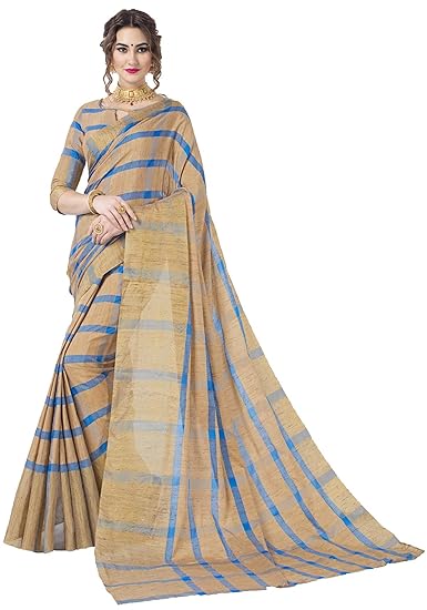 Womens Chanderi Silk Saree With Blouse Piece (jari134_Blue & Beige)