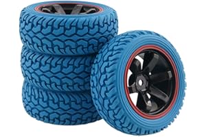 LAFEINA 1:10 Rally Car 75mm Rubber Tires and Wheel Rims for 1/10 Scale HSP 94123 HPI Kyosho Tamiya RC On Road Car(Blue)