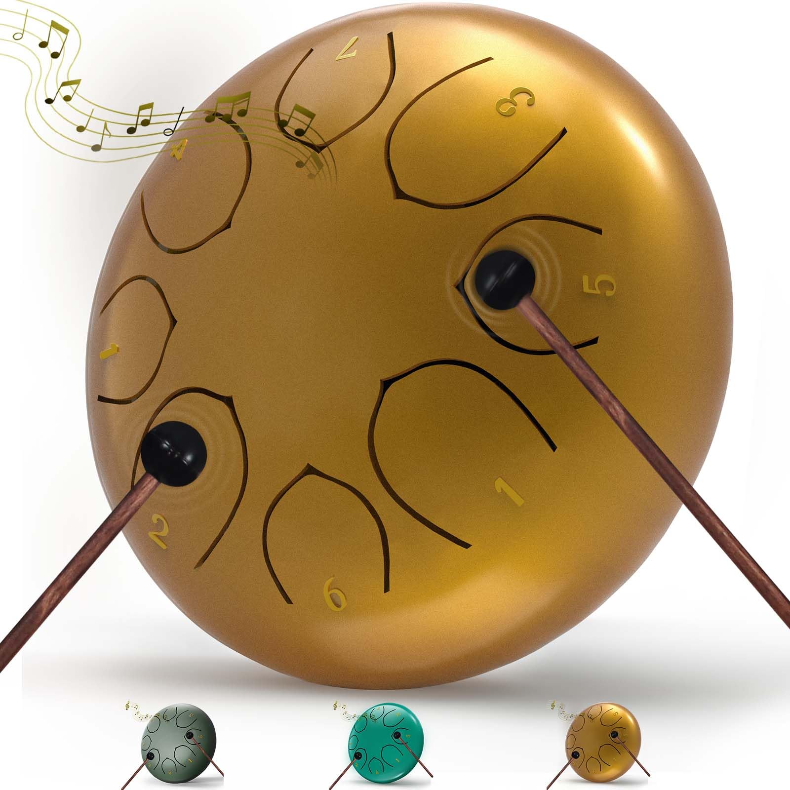 Photo 1 of Rain Drum for Outside Garden, 6 Inches 8 Notes Steel Tongue Drums, Waterproof Meditation Rain Chime, Musical Instruments for Adult Gift with Bag, Music Book, Mallets (Gold)