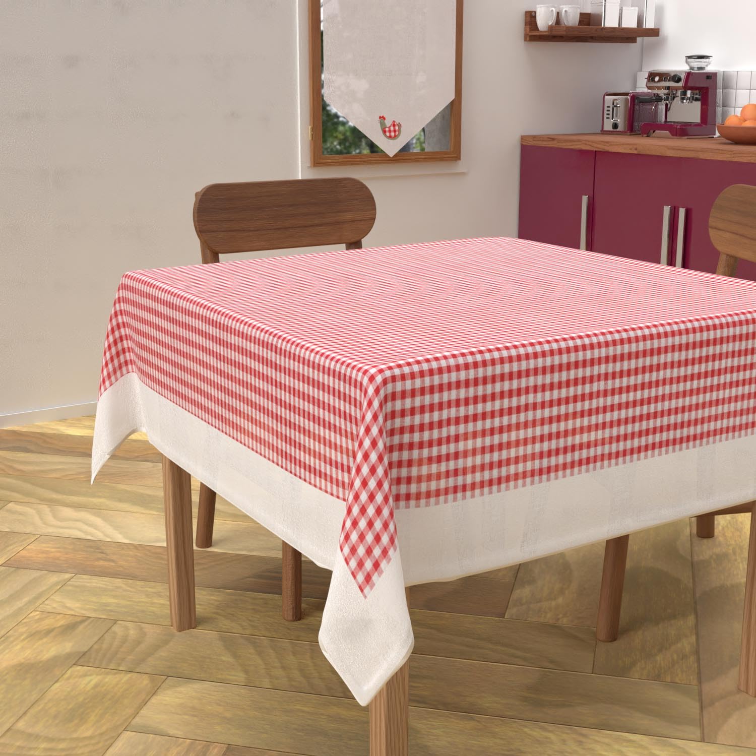 Soleil d'ocre, Square Stain-Resistant Cotton Tablecloth 140 x 140 cm Gingham