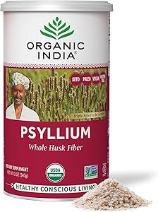 ORGANIC INDIA Psyllium Herbal Powder - Whole Husk Fiber, Vegan, Gluten-Free, USDA Certified Organic, Non-GMO, Soluble & Insol