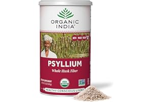 ORGANIC INDIA Psyllium Herbal Powder - Whole Husk Fiber, Vegan, Gluten-Free, USDA Certified Organic, Non-GMO, Soluble & Insoluble Fiber Source - 12 Oz Canister (Pack of 1)