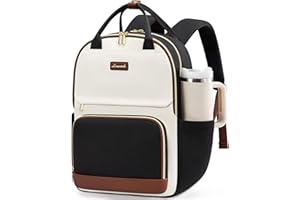 LOVEVOOK Laptop Backpack for Women with Giant Tumbler Holder Pocket, 15.6 inch Travel Work Backpack Purse for Teacher Nurse, Waterproof College Book Bag Cute Casual Daypack, Beige-Black-Brown
