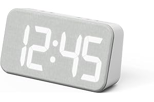 mooas Cosy Fabric LED Desk Clock, Digital Alarm Clock with USB Charging Port, 12/24H Mode, Temperature Display, Alarm & Snooze, Cozy Atmosphere, Non-Slip Silicone pad for Stability (Light Grey)