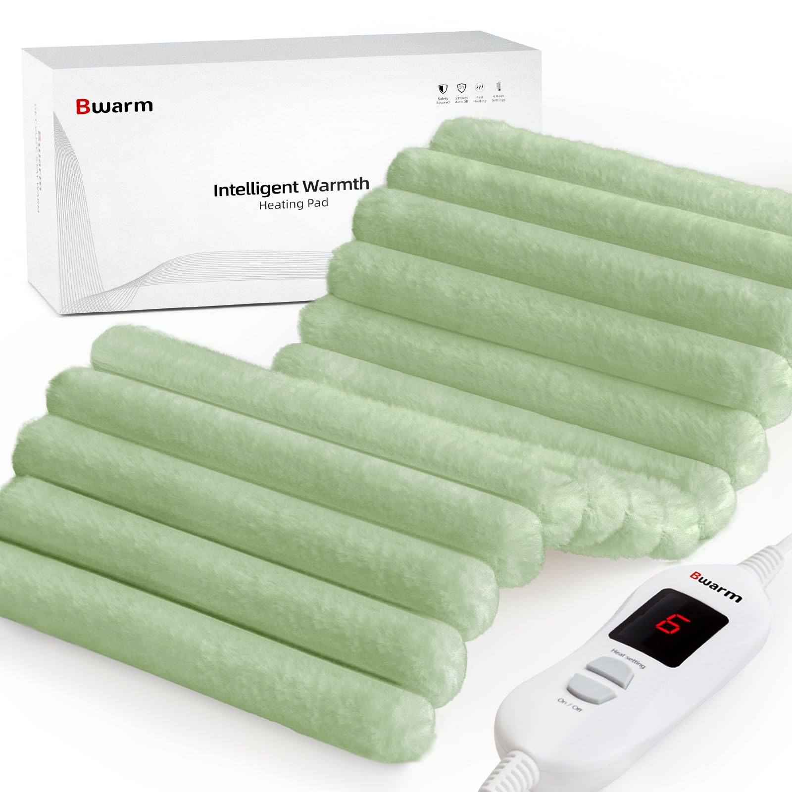 Photo 1 of Bwarm Electric Heating Pads for Cramps Shoulder Knee Heated Pad for Back Neck Hot Pad for Arms and Legs Fast Heating with 6 Heating Levels 2 Hours Auto-Off Christmas Gifts for Women (Green, 12''×24'')