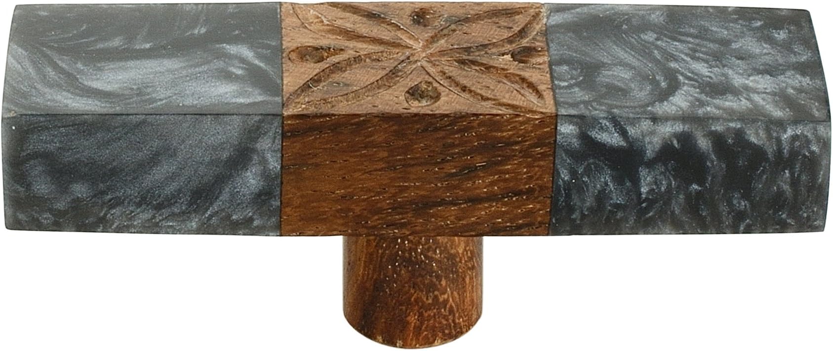 Mascot Hardware CK379 BLK Fusion 3 in. (75mm) Black Marble Effect with Wood Cabinet Knob, Black & Brown