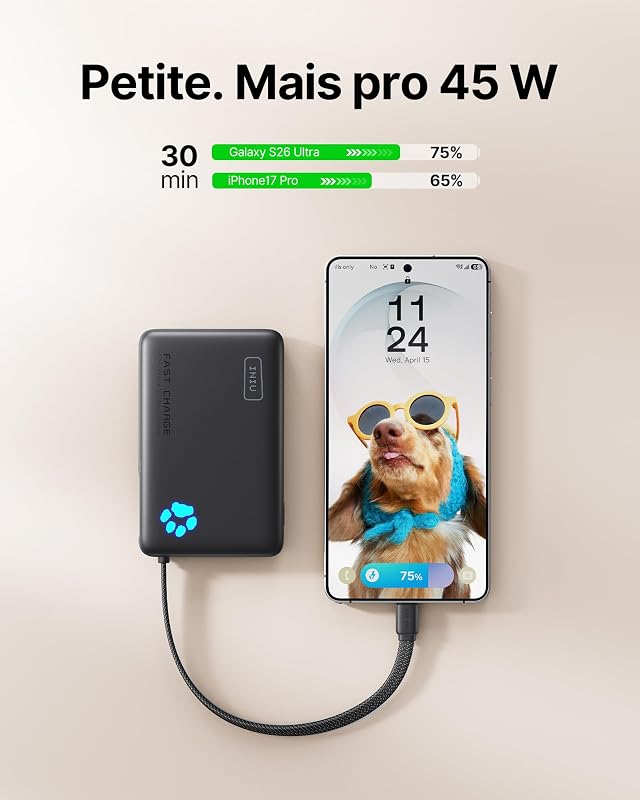 45W Batterie Externe, 10000mAh Power Bank avec USB C Câbles Intégrés
