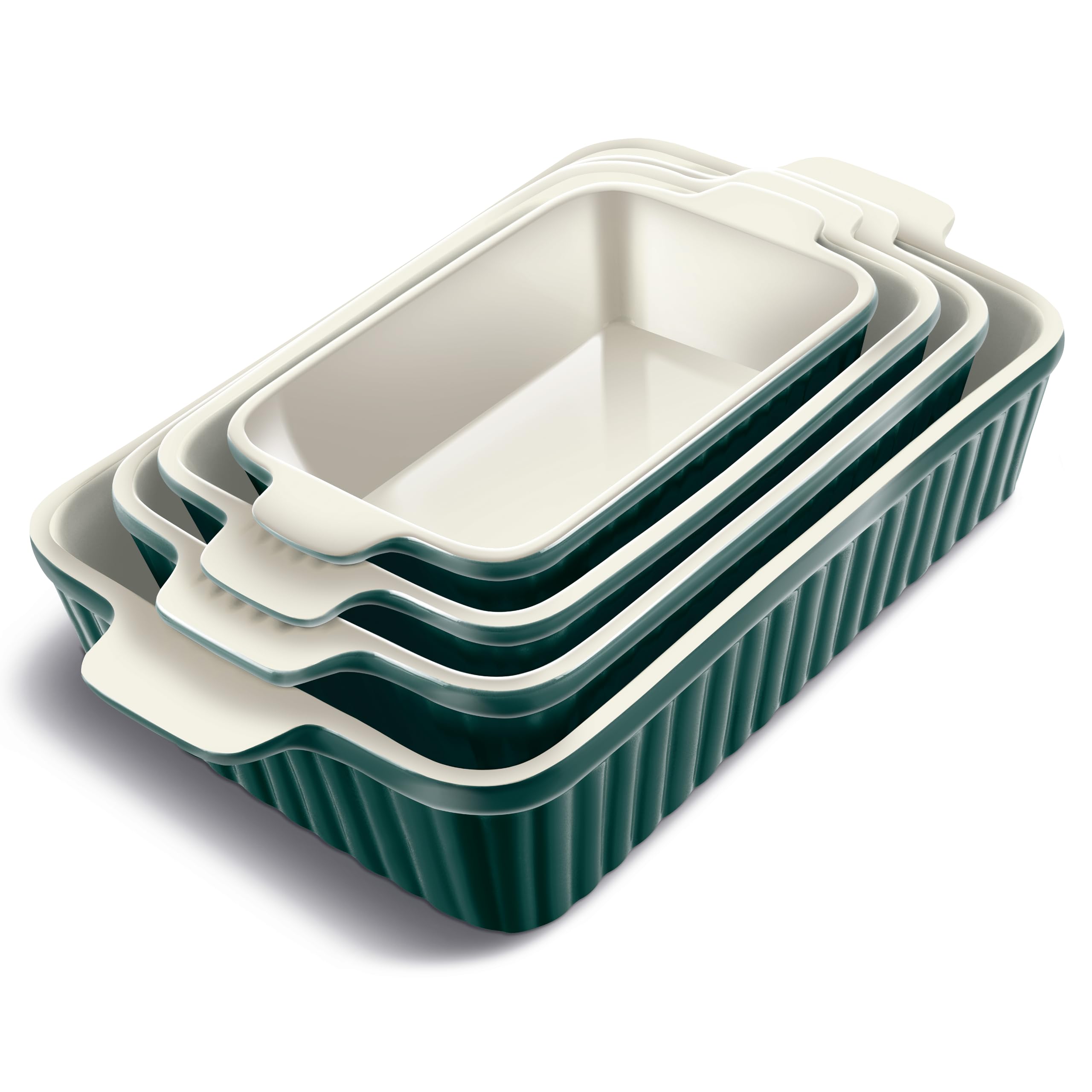 Photo 1 of COOK WITH COLOR Casserole Dishes for Oven, Porcelain Baking Dishes, Ceramic Bakeware **Sets of 3**, Rectangular Pans Handles for Baking Cake Kitchen
