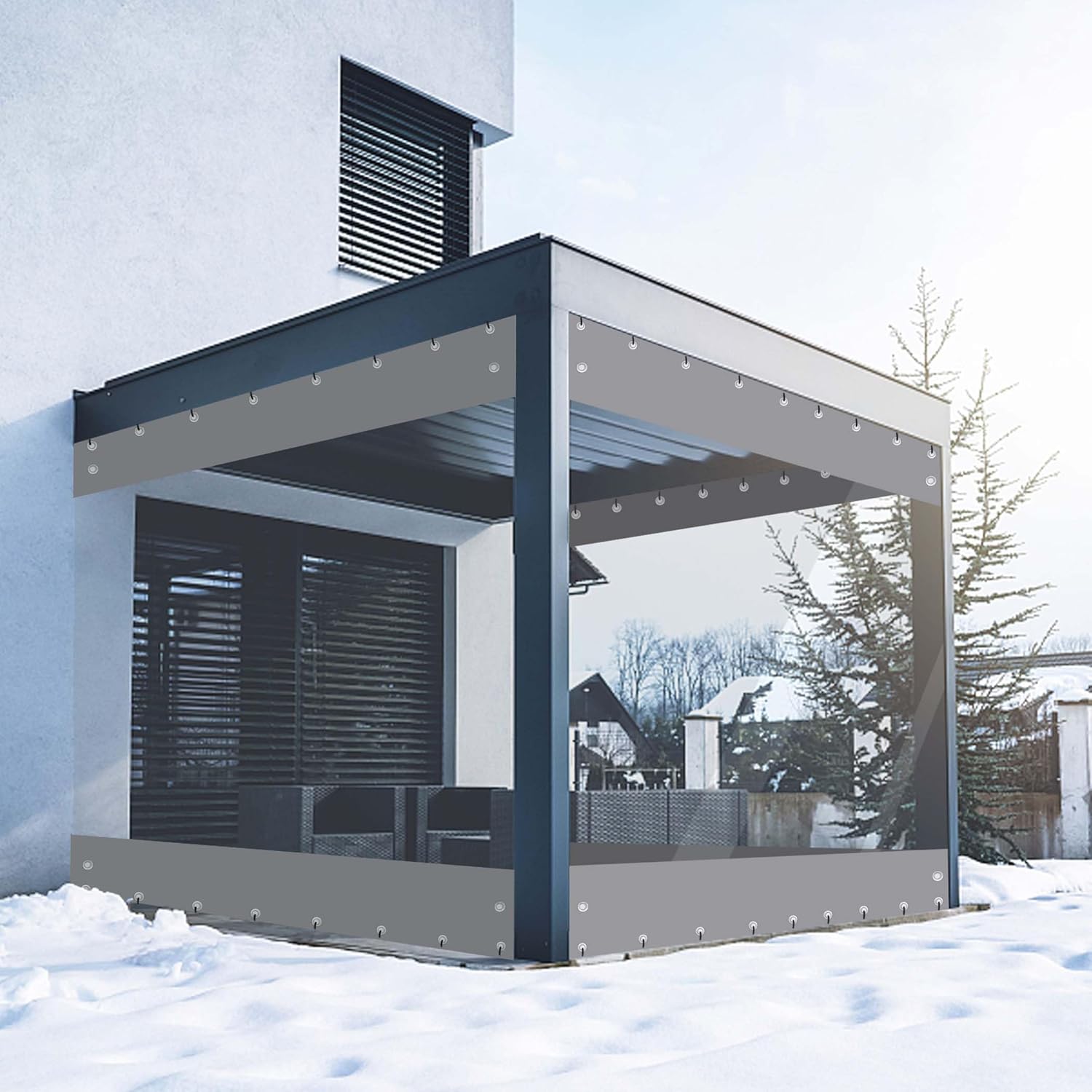 Outdoor Curtains - FoundGo 8'Hx15'W Vinyl Curtains for Patio,19oz Outdoor Clear Vinyl Patio Enclosure,Heavy Duty Clear Tarps Waterproof Vinyl Tarp with Grommets for Pergola, Porch,Gazebos,Balcony,-4℉ Cold Resistant