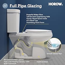 HOROW 17 Inch Tall Toilet, Two-Piece Elongated
