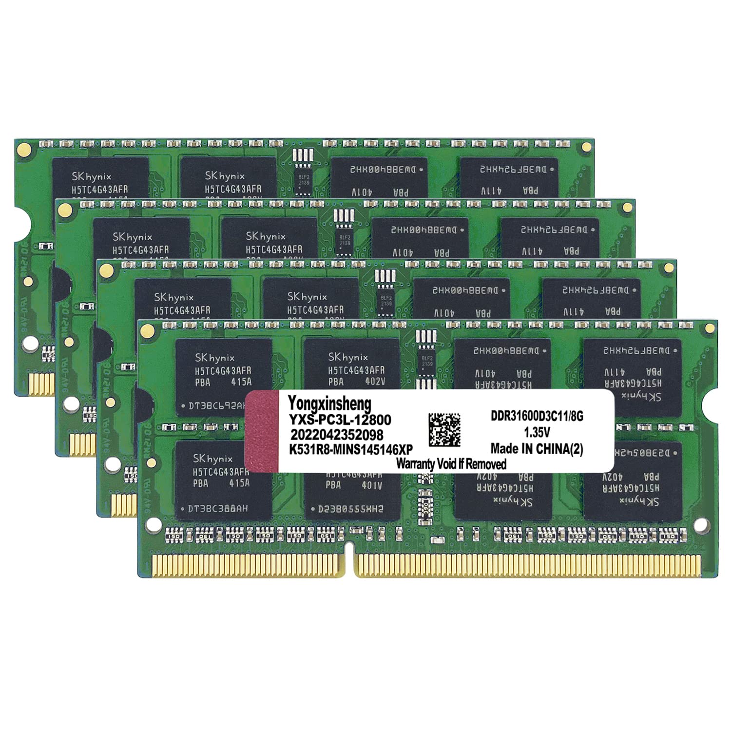 DDR3 / DDR3L 32GB Kit (8GBx4) Laptop RAM 1600MHz PC3L/PC3-12800 SODIMM Non-ECC Unbuffered 1.35V/1.5V 2Rx8 Dual Rank 204 Pin CL11 Notebook Computer Memory Upgrade Module(Green)