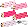 Marspark 30 Pcs Short Triangular Fat Pencils Bulk 3.5 Inch Wooden Triangular Jumbo Pencils for Preschoolers, Kindergarten, Toddlers and Beginners with Sharpener and 2 Erasers (Pink Colors)