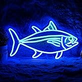 Tuna Neon Sign Blue Green Fish Neon Lights Signs for Wall Decor Dimmable Led Signs for Bedroom Living Room Restaurant Office Birthday Gifts(16.9’’X9.6’’)